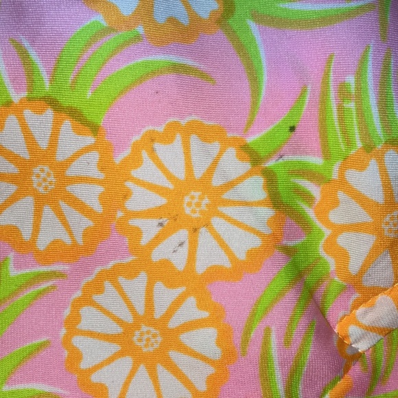 Vintage The Lilly Pulitzer Floral Neon 70’s Dress Tea Length Ruffled collar arms - Picture 7 of 7